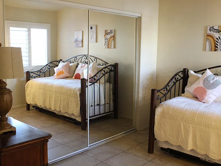 Boho style two twin beds bedroom