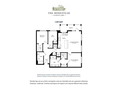 Floor plan Two Bed Two Bath Den