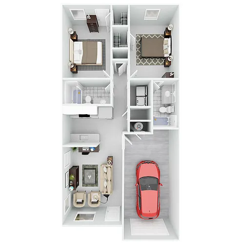Floor plan 2 Bed 2 Bath with Single Garage