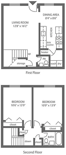 Floor plan 2 Bed | 1 Bath Townhome