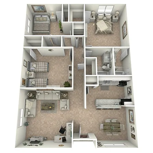 Floor plan 2 Bedroom w/ Study x2 Bath