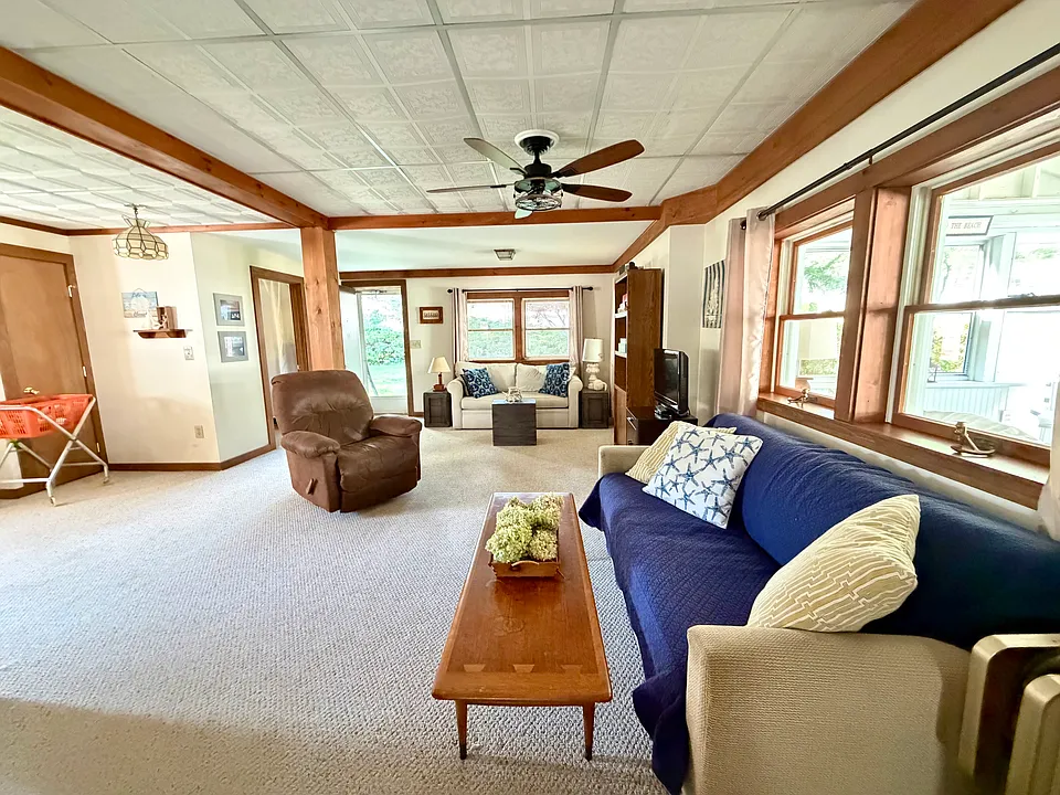 Large lower level with multiple sitting areas