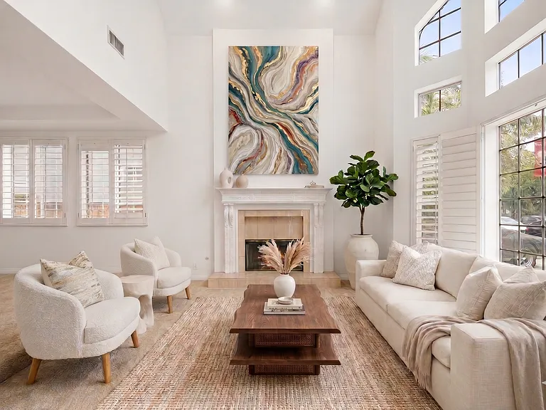 Grand Formal Living Room with Vaulted Ceilings - Virtually Staged