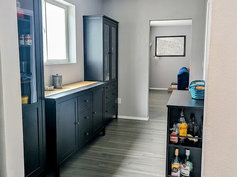 A view from the kitchen back towards the Office through the Butler's Pantry.
