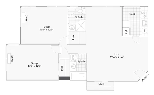 Floor plan 2 BR x 2 BA - B