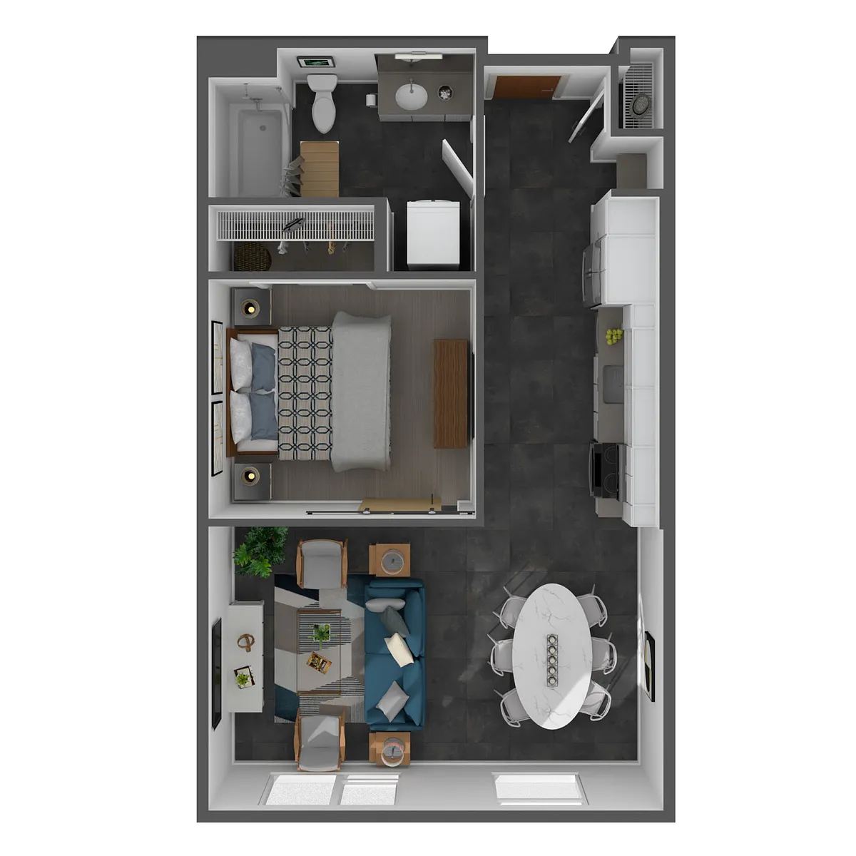 Floor plan Open 1 Bed, 1 Bath - ARCH - A