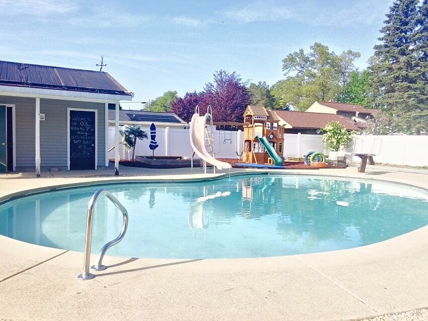 Large solar heated pool.