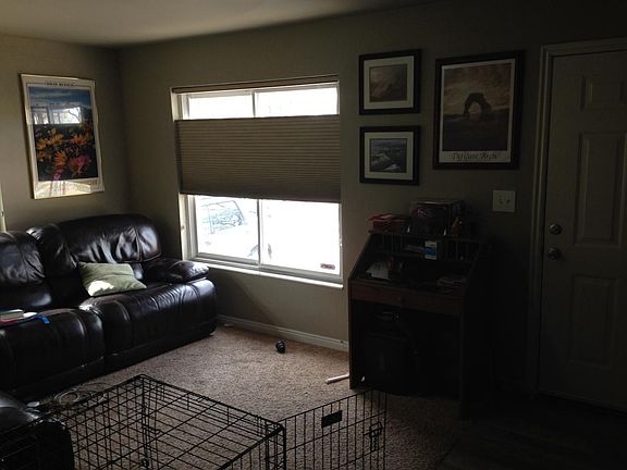 Living room with room darkening shades