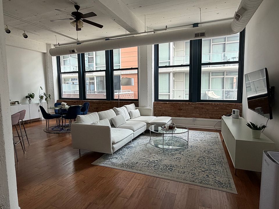 Open living room and dining area