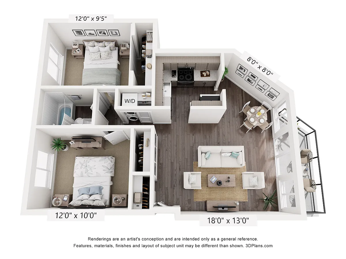 Floor plan 2 Bed 1 Bath 950
