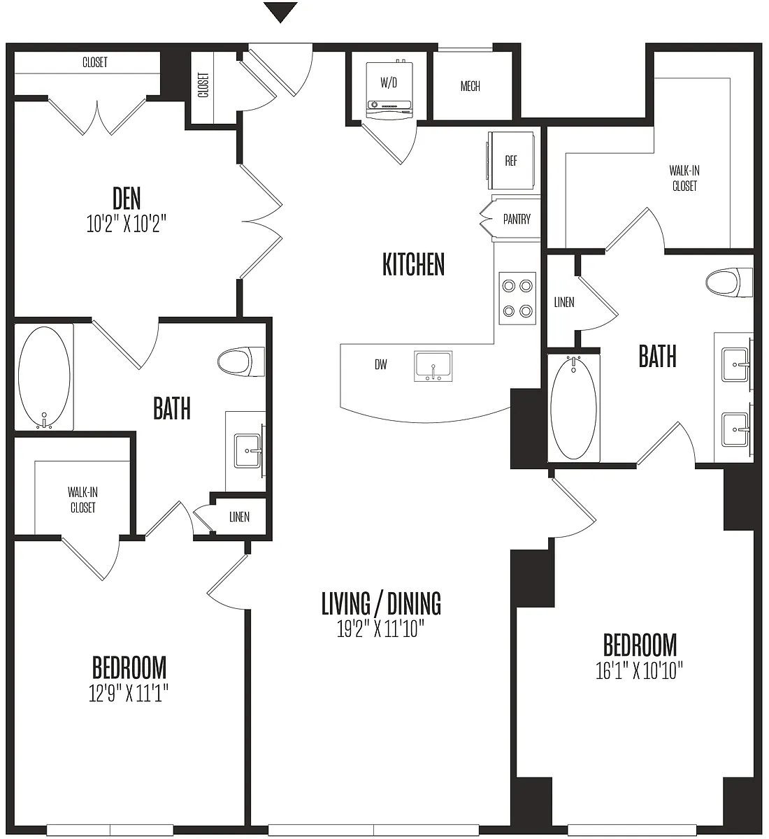 Floor plan 2 Bed/2 Bath Den-2BD