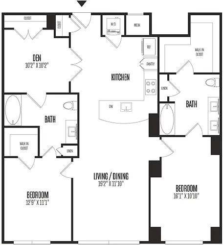 Floor plan 2 Bed/2 Bath Den-2BD