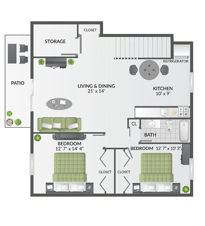 Floor plan 2 BR Premium - Renovated