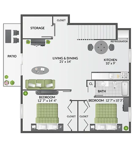 Floor plan 2 BR Premium - Renovated