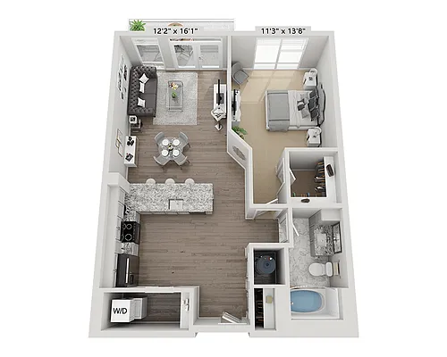 Floor plan One Bedroom A1E