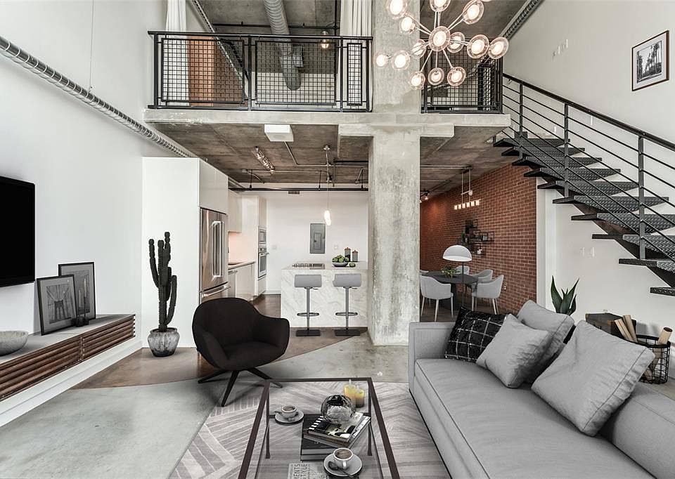 This Midtown urban loft in highly desirable highrise is perfect for today's "new normal"! Dazzling Downtown views, high ceilings, great natural light, 1 Bedroom downstairs & 1 upstairs, Separate Study for working at home, Balcony, updated sleek Kitch