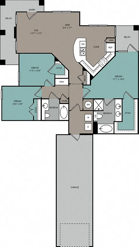 Floor plan THC1L 3B Lower Townhome 1C Garage