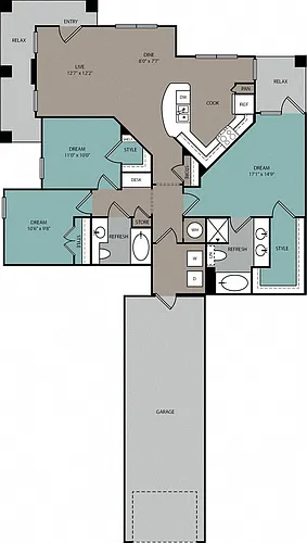 Floor plan THC1L 3B Lower Townhome 1C Garage