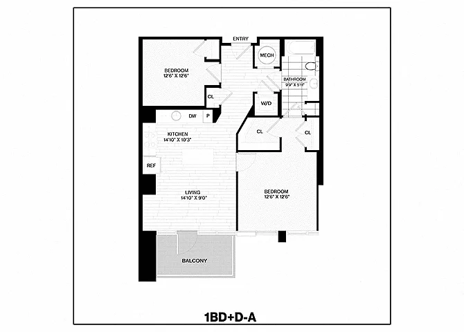 Floor plan 1 Bed/1 Bath Den-A