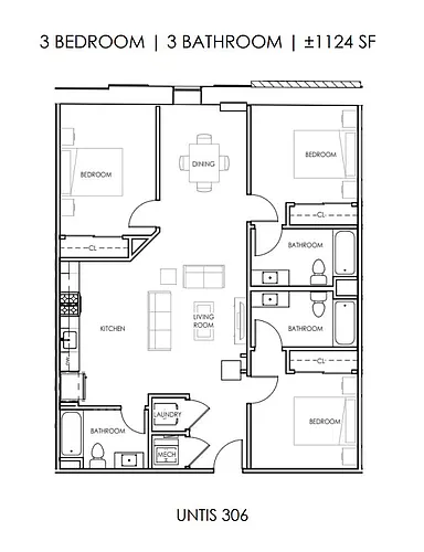 Floor plan Three Bedroom Three Bath