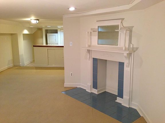 Dining area with non-working fireplace