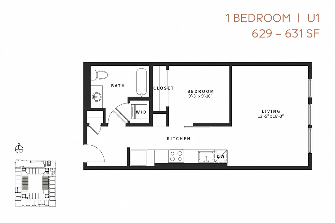 Floor plan Urban One Bedroom U1