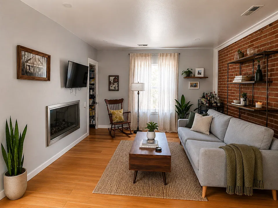Staged photo of living room