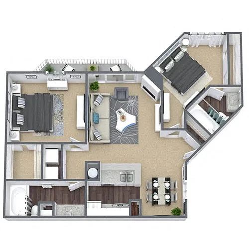 Floor plan B1: 2 Bed 2 Bath