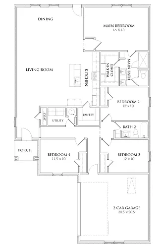 Floor plan 4 Bedrooms and 2 bathrooms