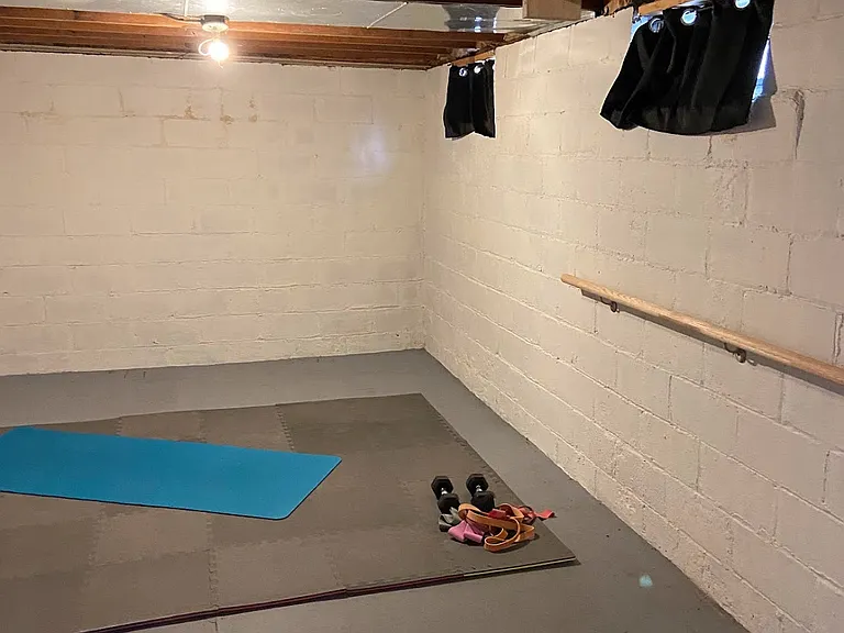One view of basement before the rug was added in a later photo