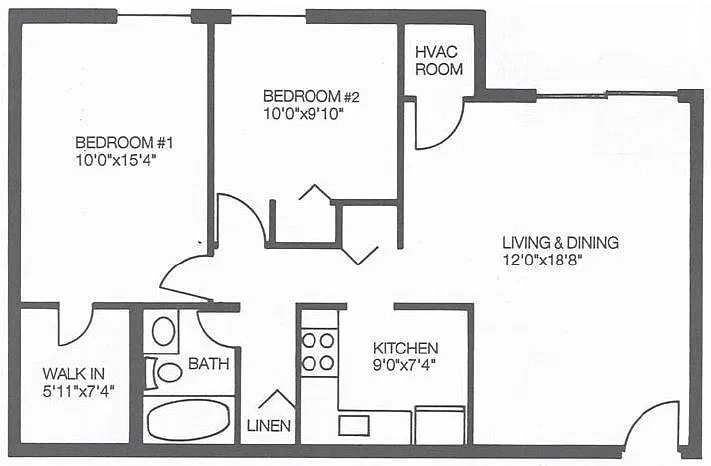 Floor plan 2 Bedroom 1 Bath