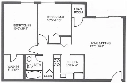 Floor plan 2 Bedroom 1 Bath