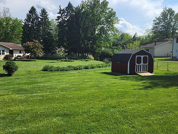 Storage shed view from patio