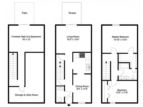 Floor plan 2 Bedroom Townhouse With Finished Basement