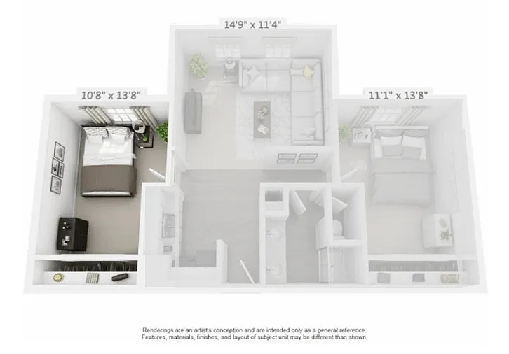 Floor plan Individual Bed - 2 Bed 1 Bath