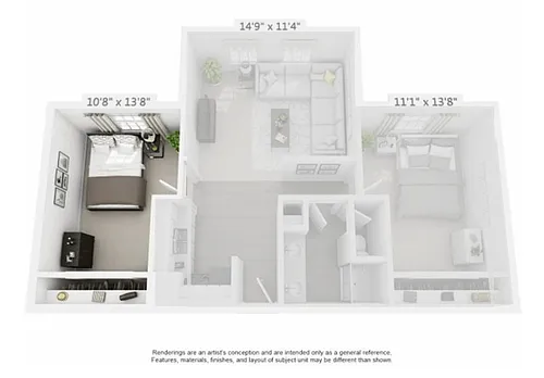 Floor plan Individual Bed - 2 Bed 1 Bath