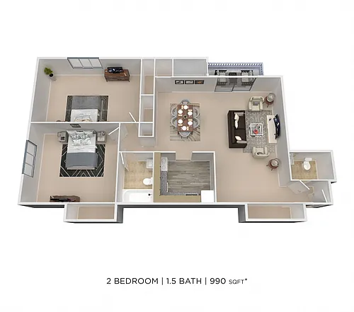 Floor plan Two Bedroom 1.5 Bath - 980 sqft