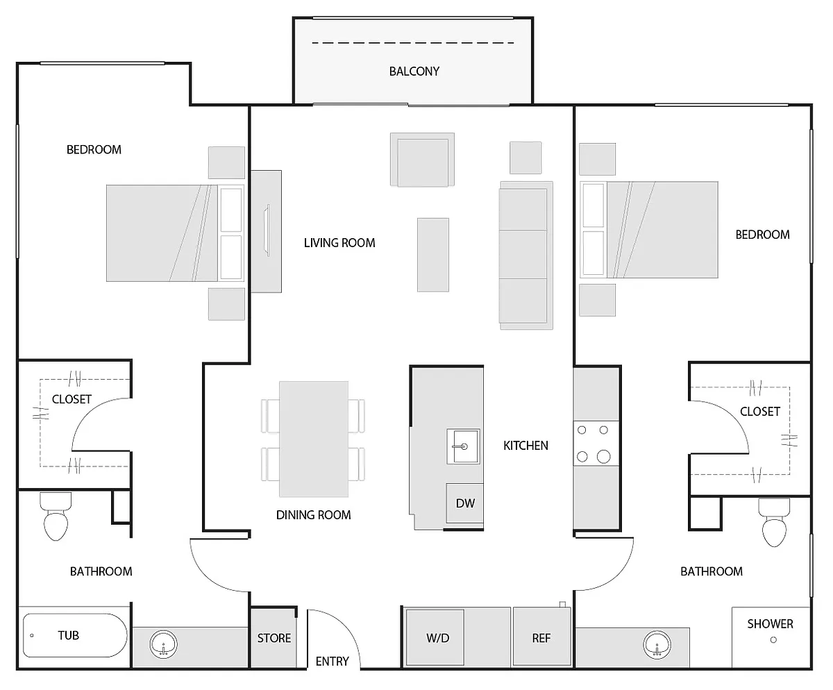 Floor plan 2 Bed/2 Bath-The Seahorse