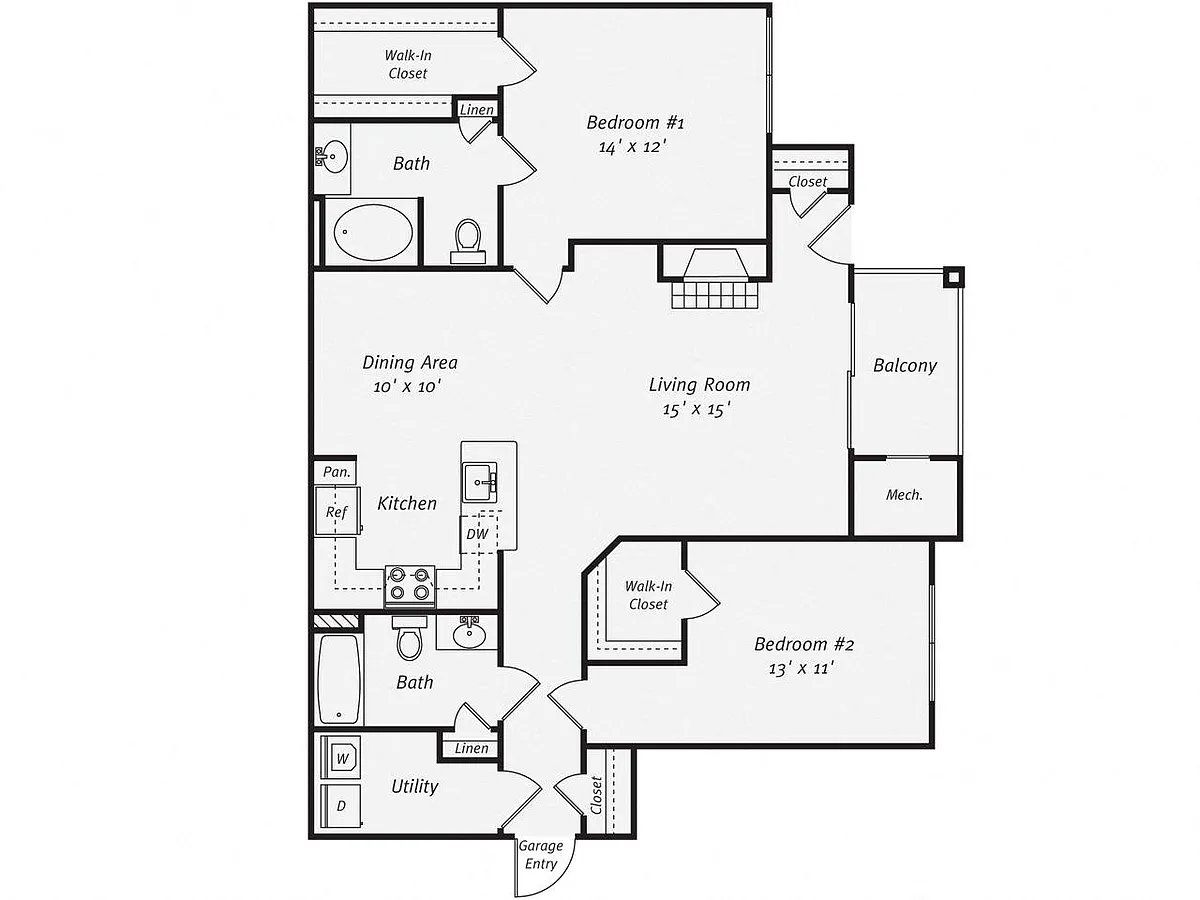 Floor plan 2 Bed/2 Bath-B1G