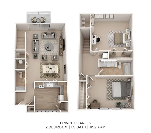 Floor plan Prince Charles 2Bed 1.5Bath 1152sqft