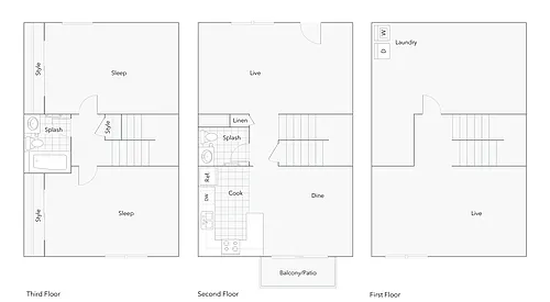 Floor plan 2 BR x 1.5 BA - B