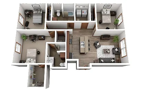 Floor plan 3 BR 2 BA - Meadow