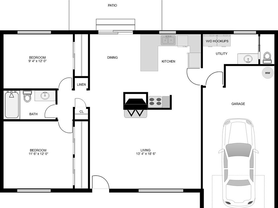2 bedroom, 1.5 bath floor plan