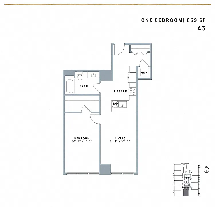 Floor plan One Bedroom A3