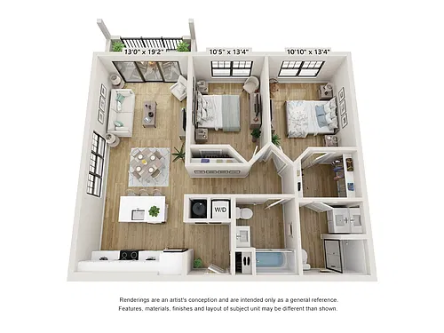 Floor plan 2 Bedroom / 2 Bath (Water Facing)