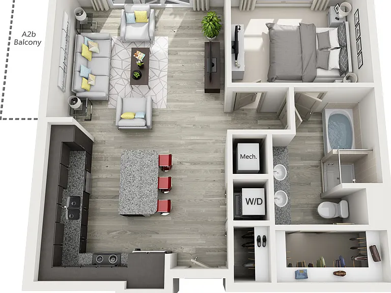 RiverVue - A2 - 1 Beds - 1 Baths - 900 Sq. ft.