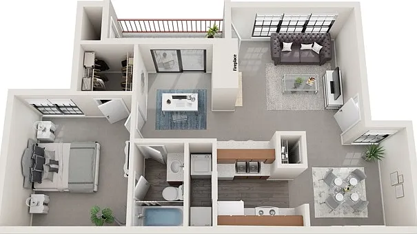 One Bedroom w/Study, 776 sqft, Full-Sized Washer/Dryer Connections, Patio/Balcony, Fireplace, Vaulted Ceilings in Selected Units One Bedroom w/Study, 776 sqft, Full-Sized Washer/Dryer Connections, Patio/Balcony, Fireplace, Vaulted Ceilings in Selected Uni