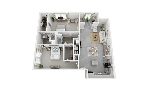Floor plan 2 Bed 2 Bath with Office 1260 sqft