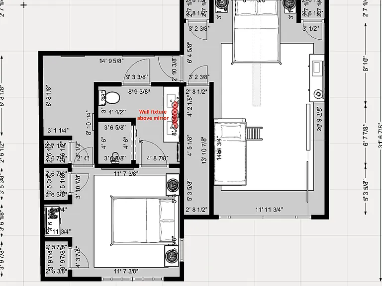 2nd floor schematic (furniture is approximate, one of the smallclosets was removed)
