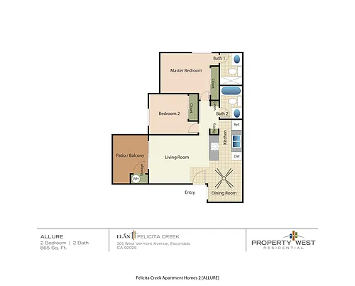 Floor plan 2 Bedrooms 1 Bath - 22A